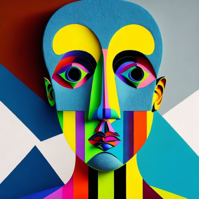 Vibrant geometric patterns on abstract face with colorful hues