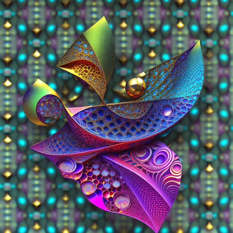 Vibrant abstract digital art with fractal patterns and geometric shapes