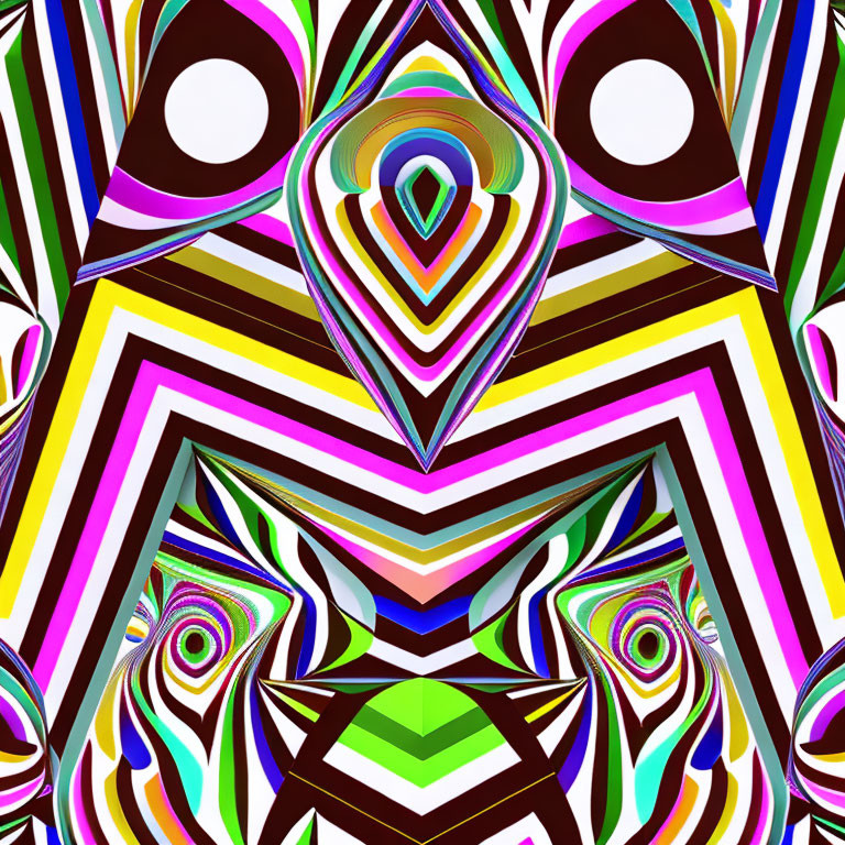 Colorful Symmetrical Abstract Design with Wavy Lines and Geometric Shapes