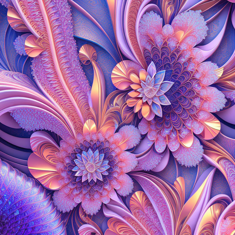 Colorful Fractal Art with Intricate Flower-Like Patterns