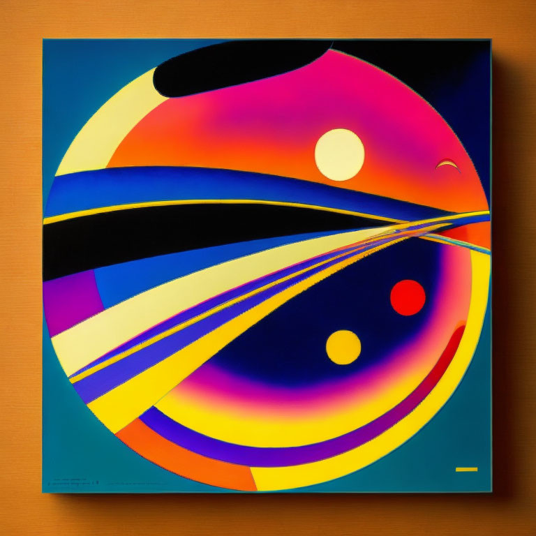 Colorful Geometric Abstract Painting with Circular Shapes on Square Canvas