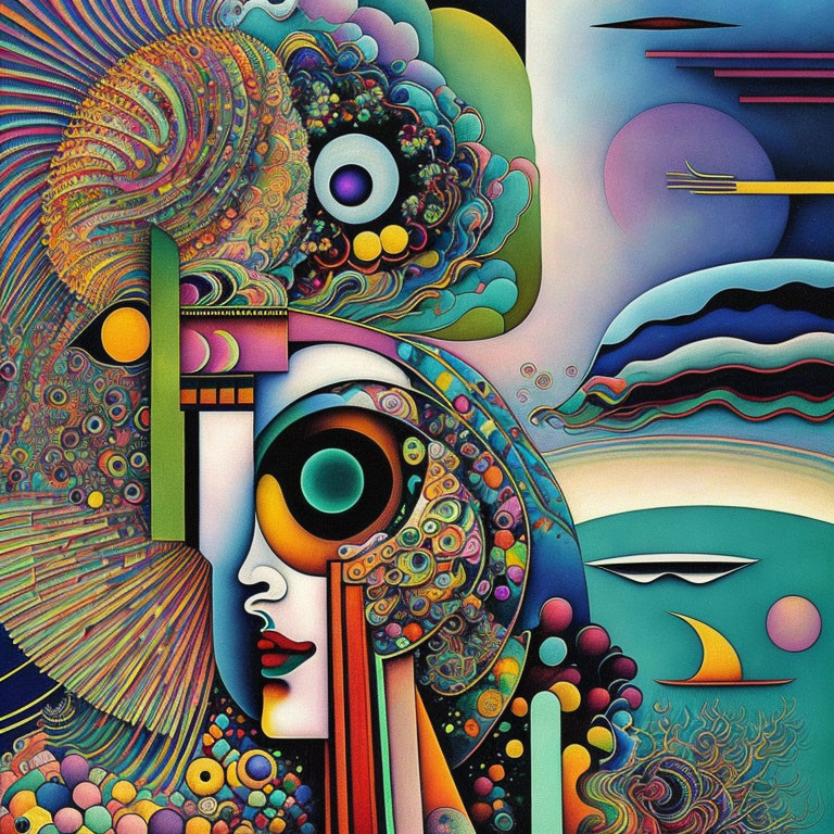 Colorful Abstract Artwork Featuring Stylized Human Face Profile