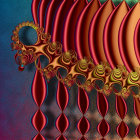 Intricate Celtic knot-inspired 3D fractal with blue, red, and gold textures