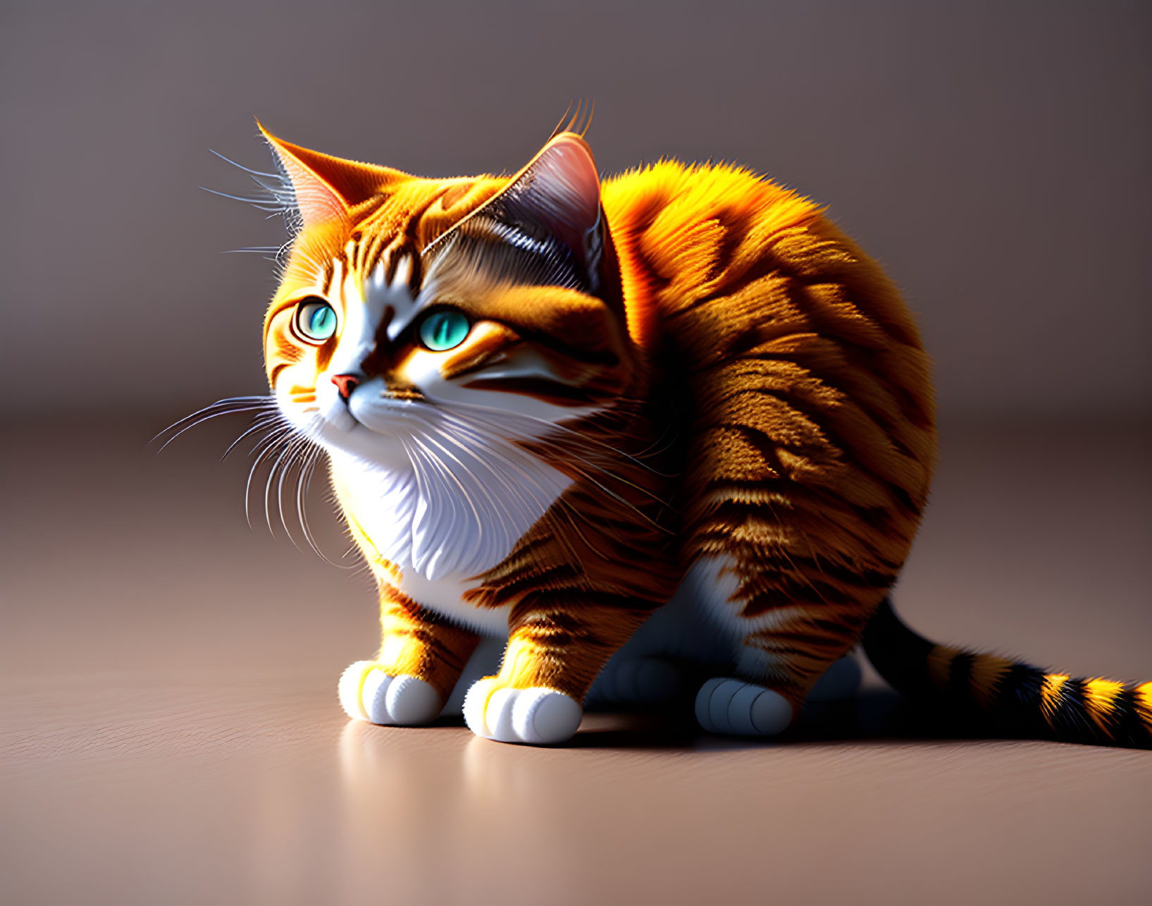 Detailed Digital Artwork of Orange and White Cat with Green Eyes and Stripes