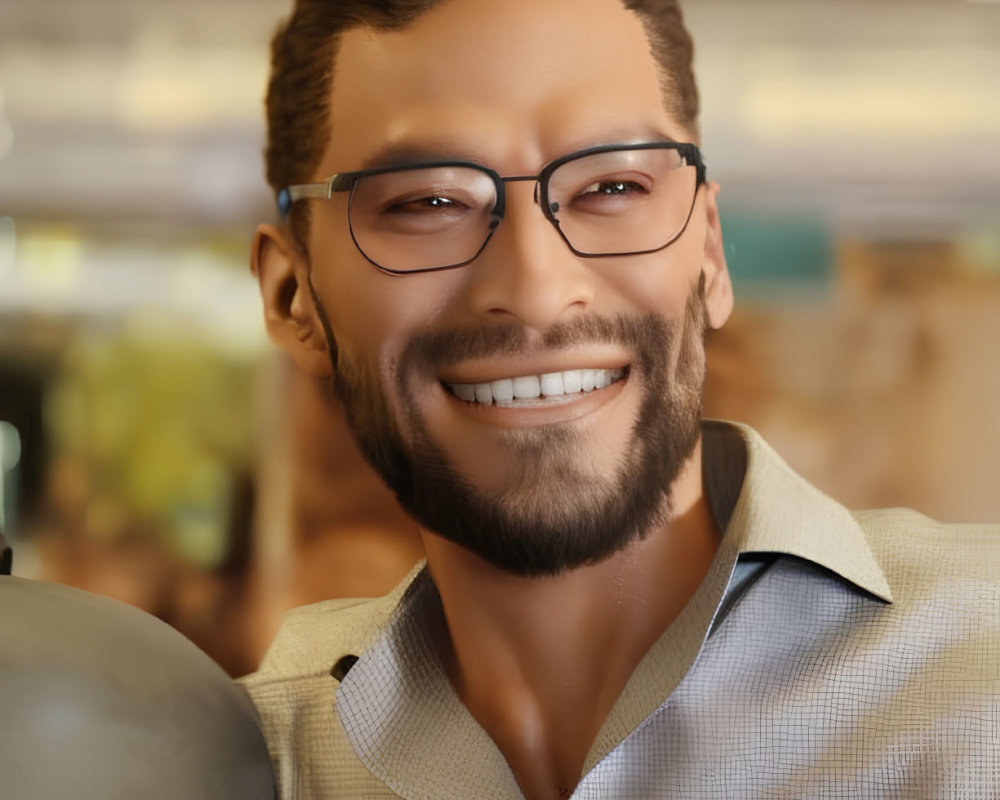 Smiling bearded man with glasses in stylized portrait