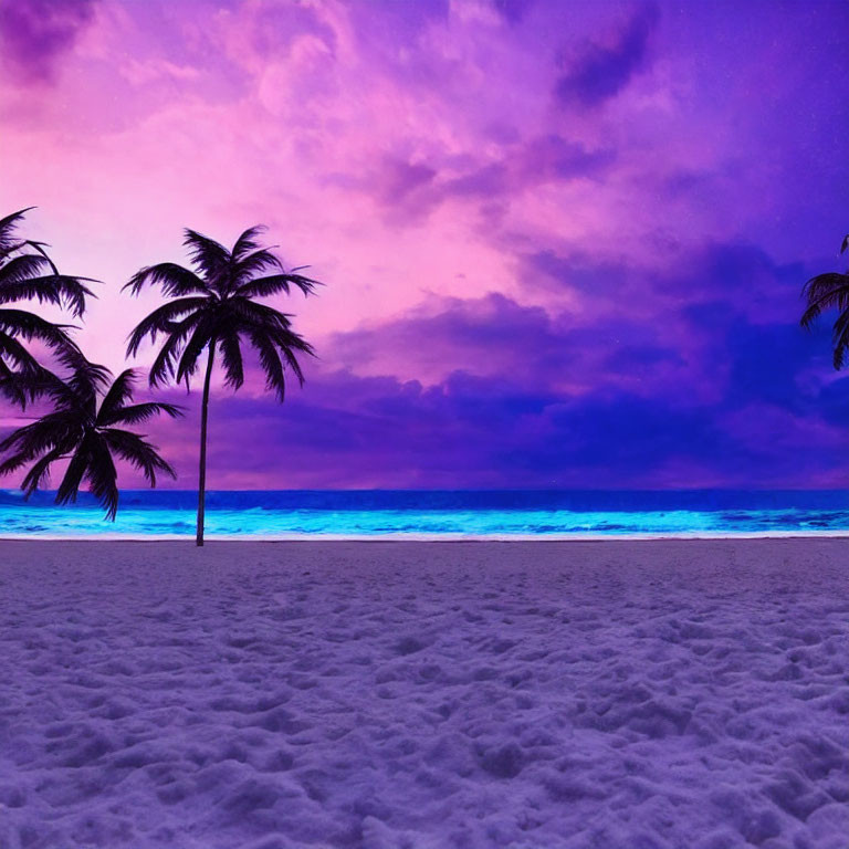 Vivid Purple Skies and Turquoise Waters on Tropical Beach