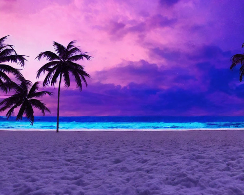 Vivid Purple Skies and Turquoise Waters on Tropical Beach