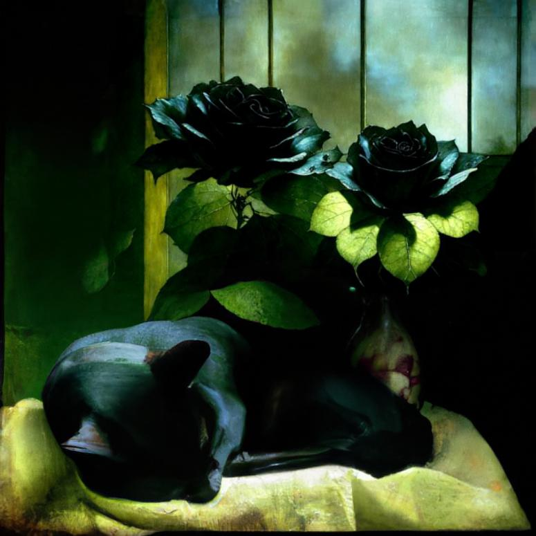 Black day, black cat, black roses