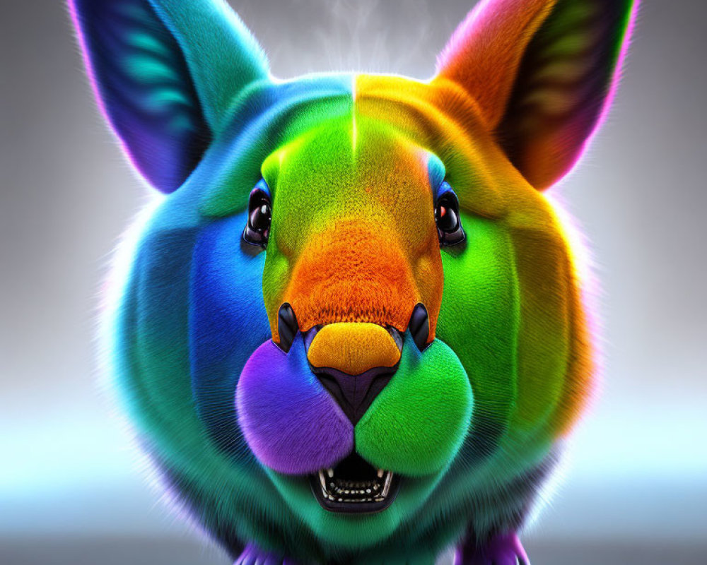 Colorful Illustration: Fantastical Rabbit Creature with Neon Fur