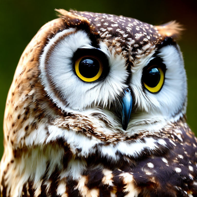 Brown and White Owl with Yellow Eyes and Sharp Beak in Close-up Shot