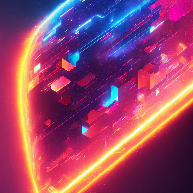 Colorful Abstract Digital Artwork with Neon Magenta and Orange Shapes