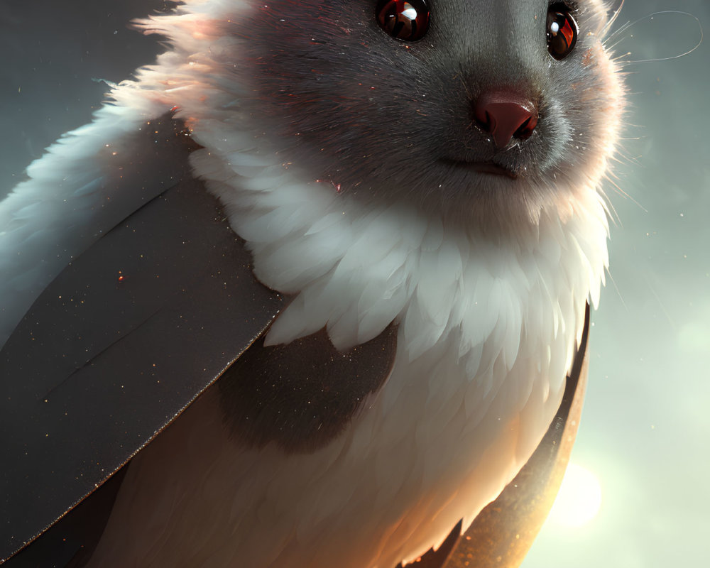 Fantasy creature: Mouse-headed bird body on soft-lit backdrop