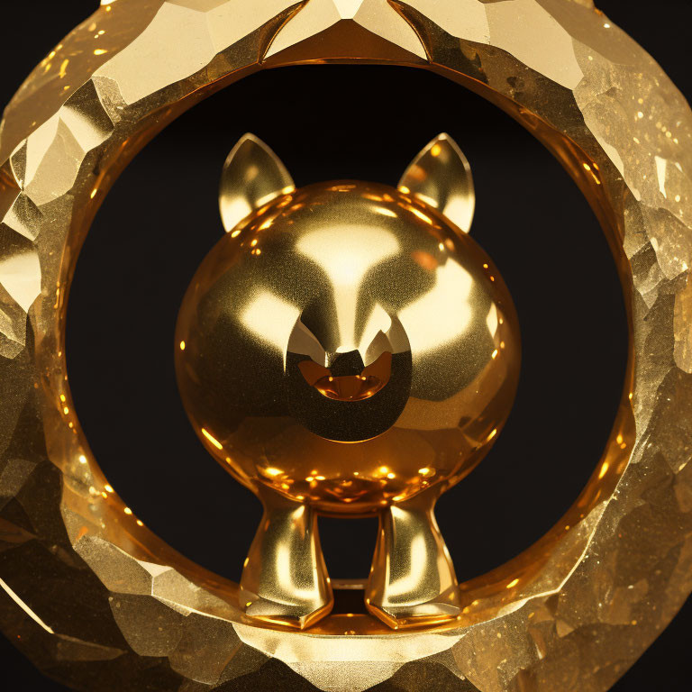 Golden Piggy Bank in Crystal Frame on Dark Background