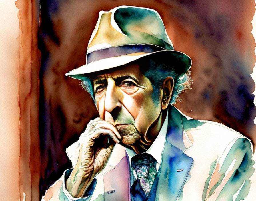 Elderly Man in Fedora Hat Contemplating