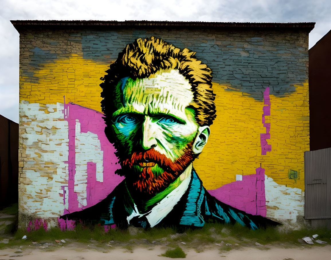 Vibrant modern street art mural of Vincent van Gogh