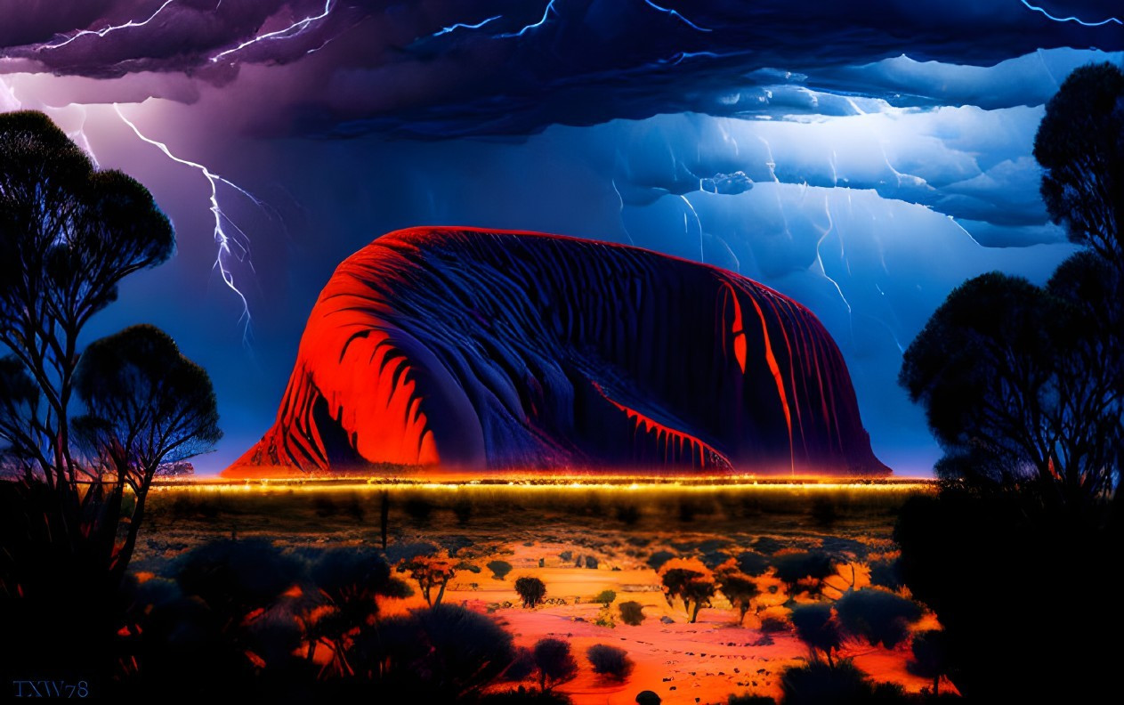 Vibrant lightning storm over iconic red Uluru