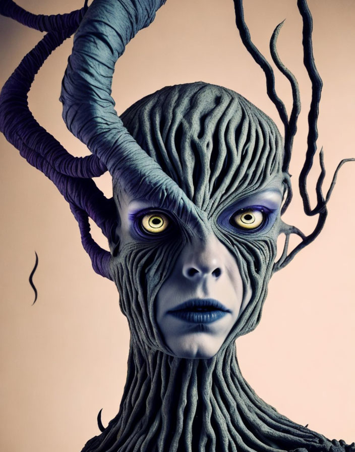 Blue-skinned alien with yellow eyes and tentacles on head on neutral backdrop