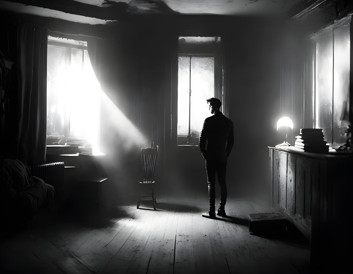 Silhouette of Person by Window in Moody Room