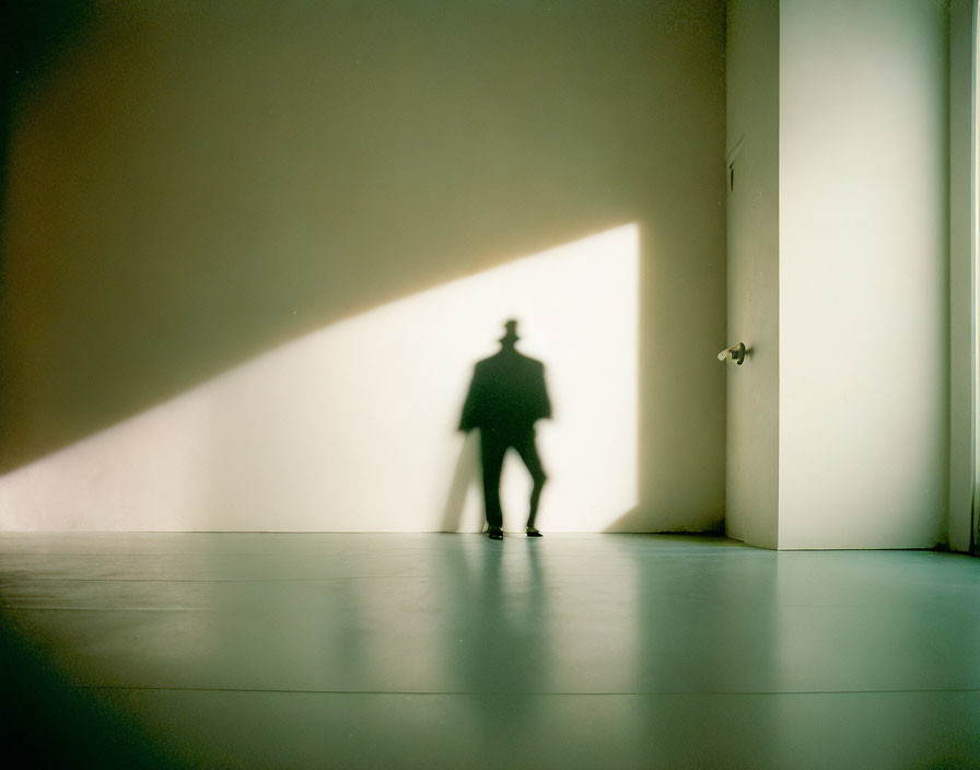 Person's Silhouette Cast on Wall in Minimalist Room