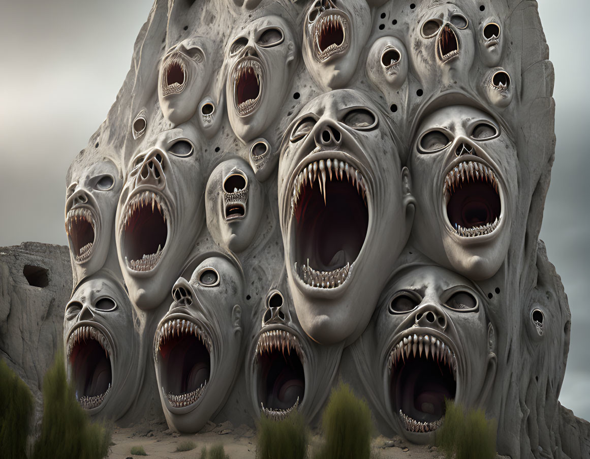 Cliff with Human-like Faces Expressing Terror and Agony