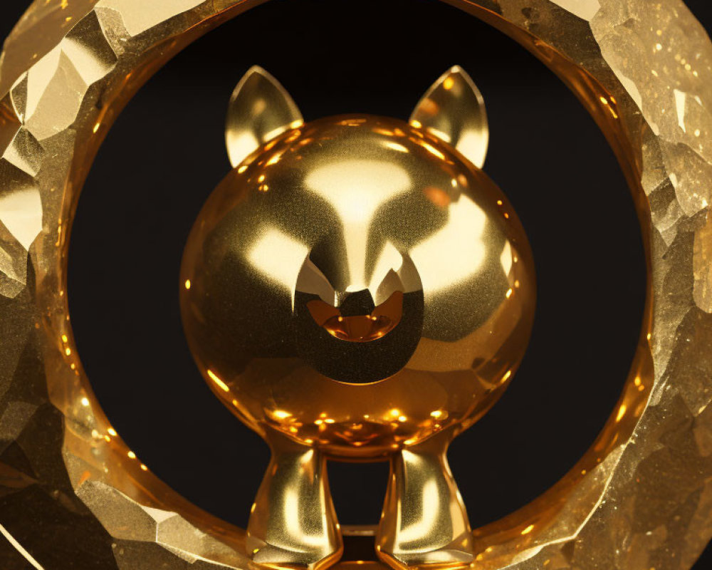 Golden Piggy Bank in Crystal Frame on Dark Background