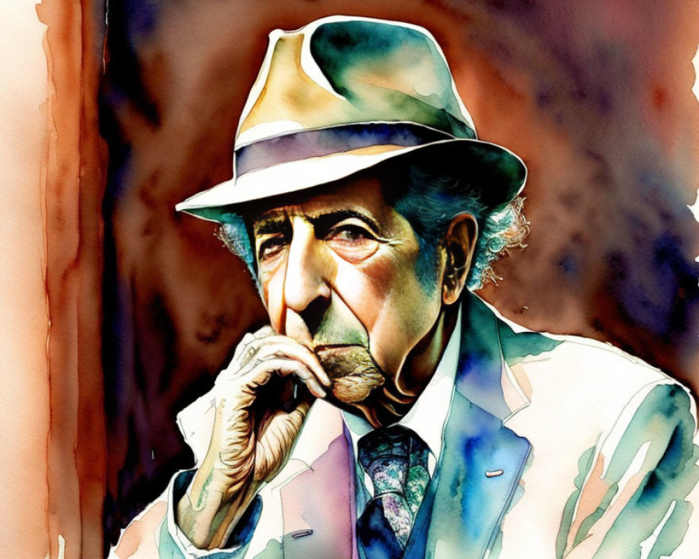 Elderly Man in Fedora Hat Contemplating