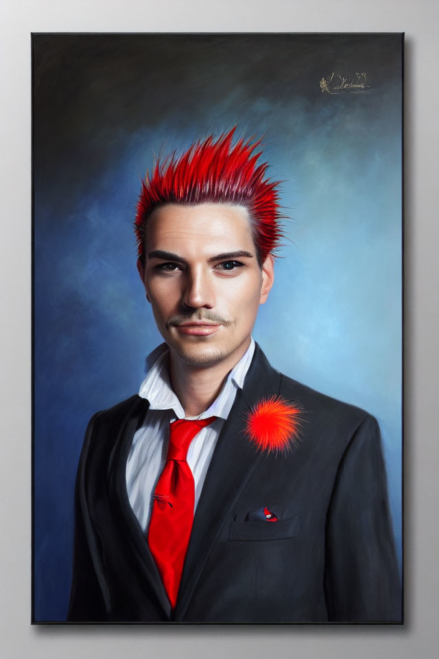 Man with Spiked Red Hair in Suit and Red Tie Portrait