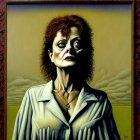 Stern Woman with Reddish Hair in Oil Painting