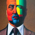 Colorful Surreal Portrait of Man with Split Geometric Face