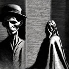 Gothic-themed illustration with gaunt man in top hat and cryptic symbols.