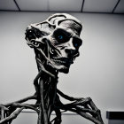 Elongated skull humanoid creature sculpture on blank background