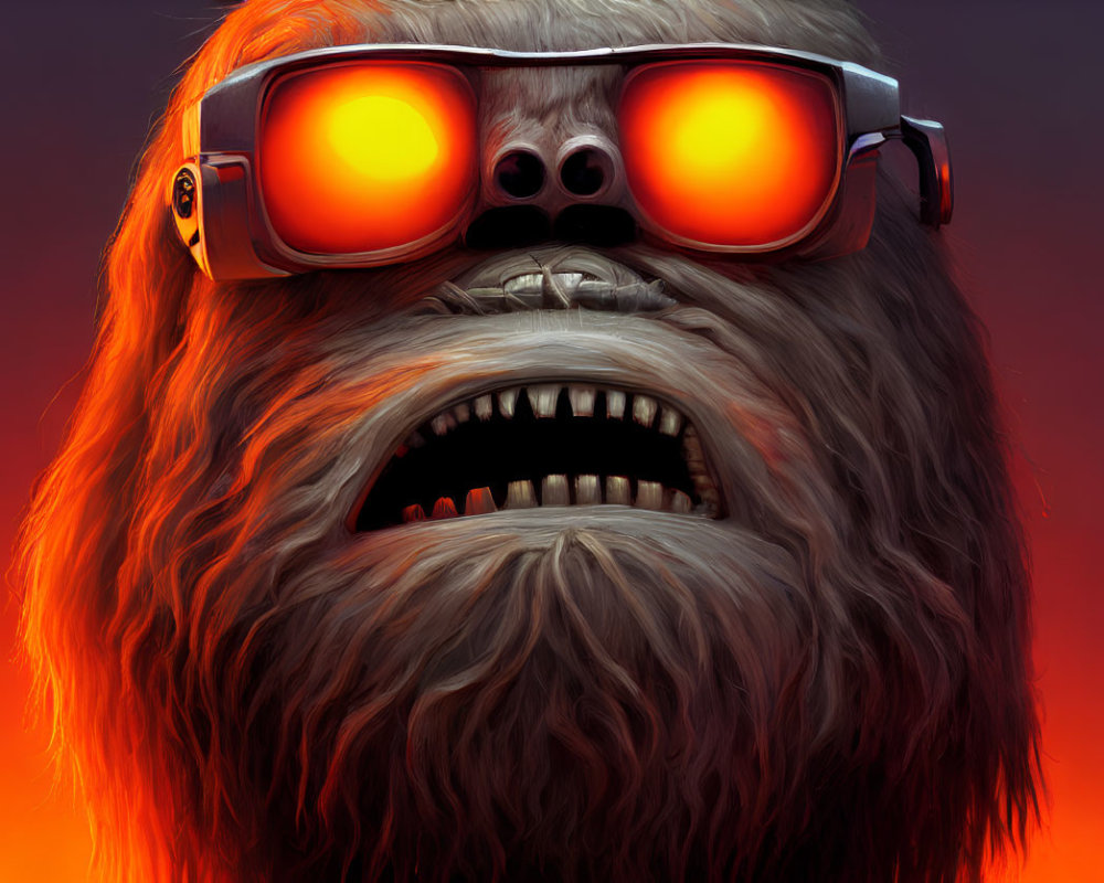 Stylized furry creature with red glowing glasses on red background