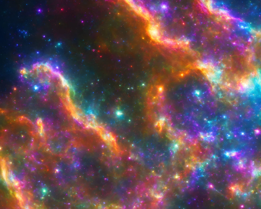 Colorful Nebula Image with Swirling Blue, Purple, Orange, and Yellow Hues