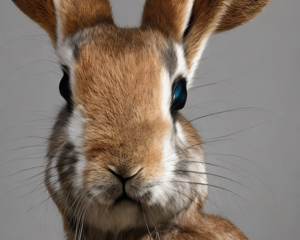 Prominent-Eared Rabbit Gazing at Camera on Gray Background