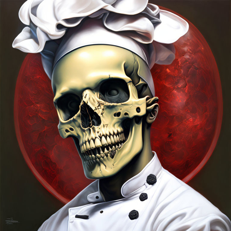 Skull with Chef's Hat in Surreal Artwork