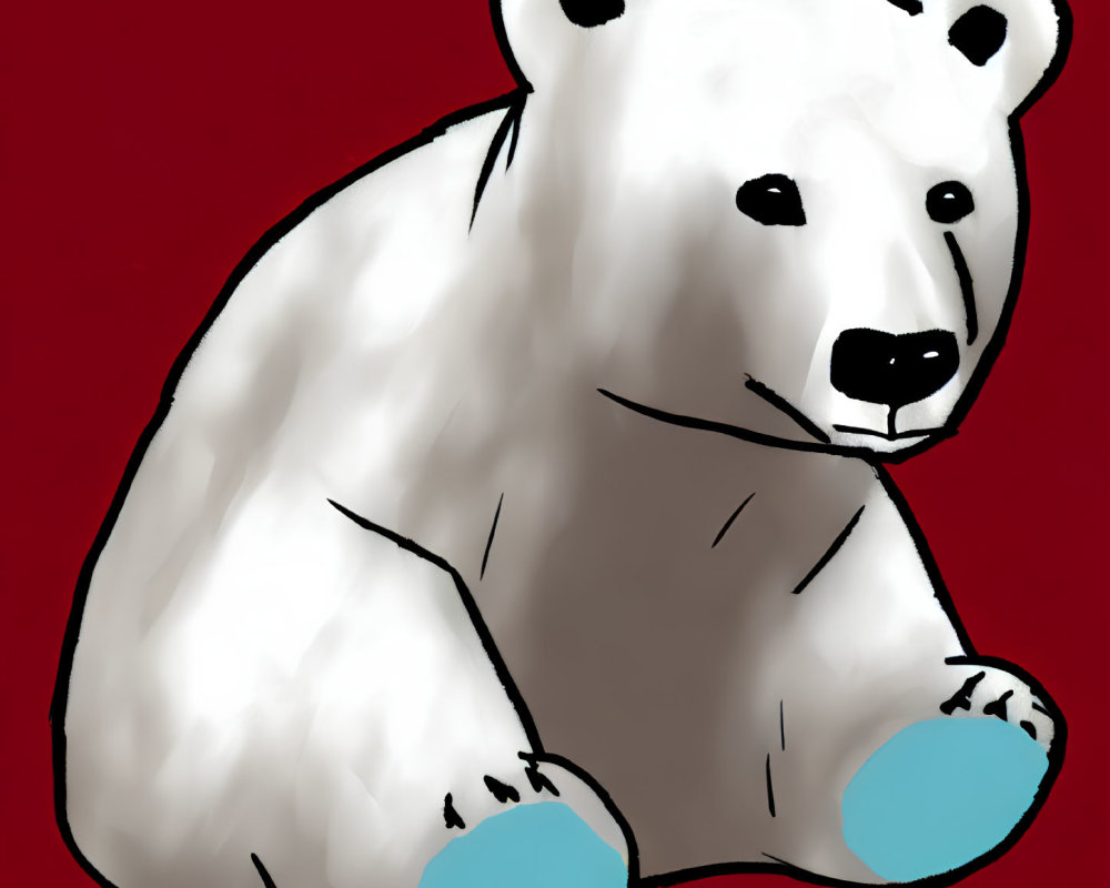 Seated Polar Bear Illustration with White Coat on Red Background