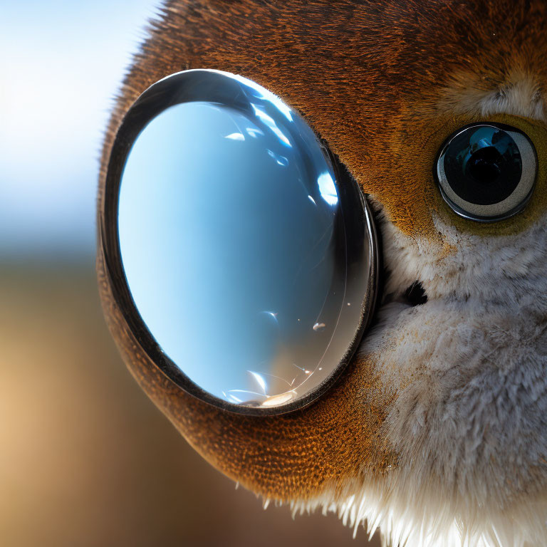 Stylized furry creature with large glossy eye reflecting blue sky