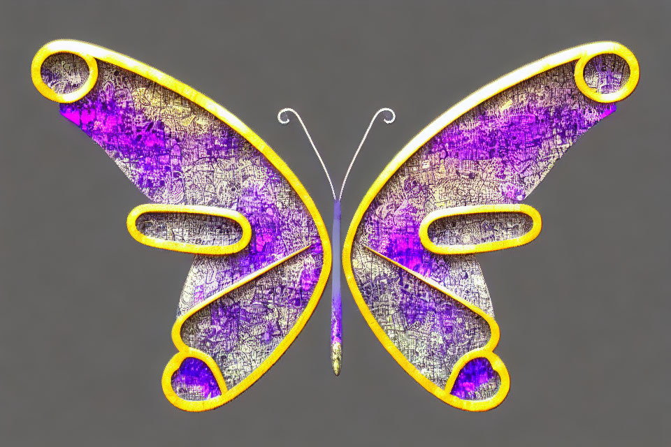 Stylized purple butterfly with textured wings on grey background