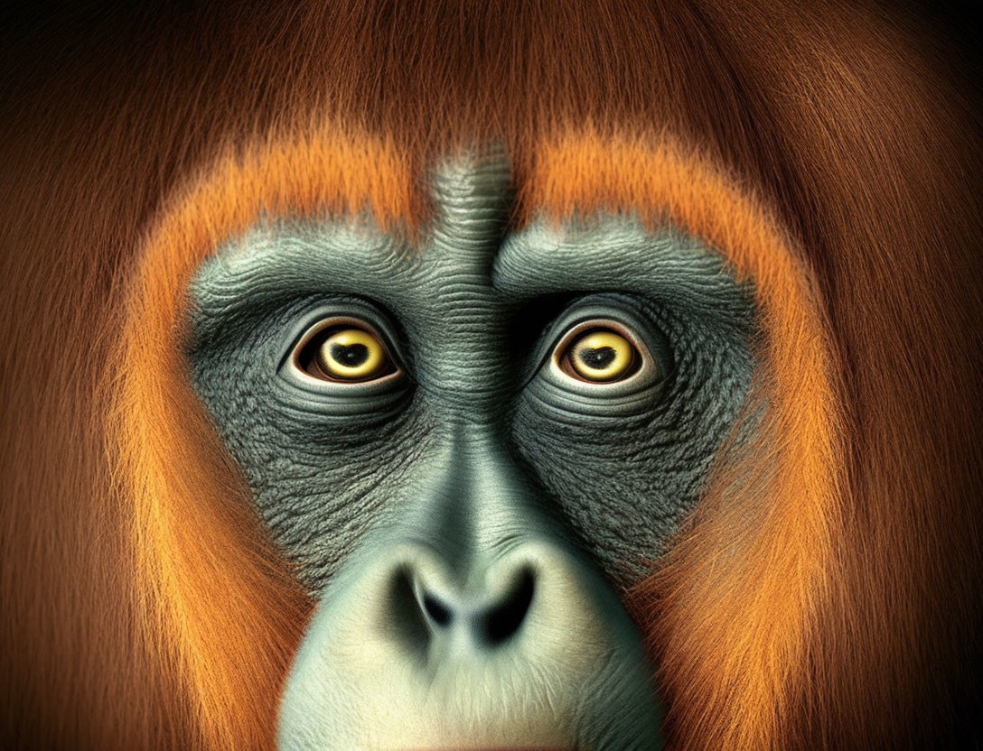 Detailed Close-Up of Orangutan's Expressive Face