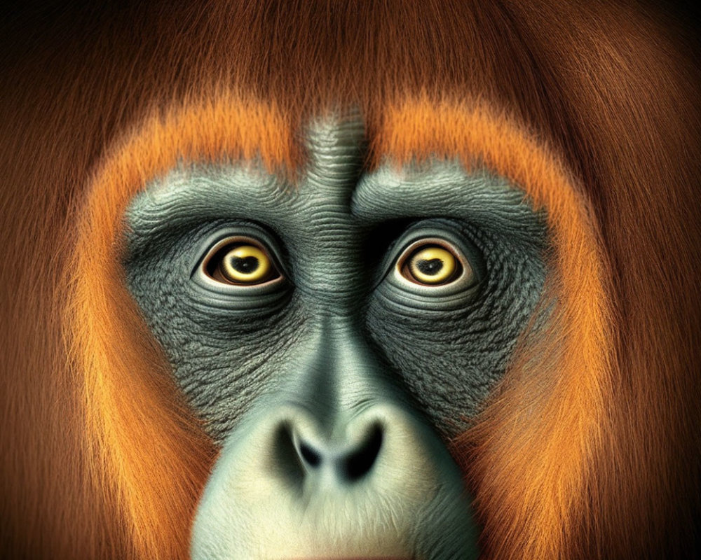 Detailed Close-Up of Orangutan's Expressive Face