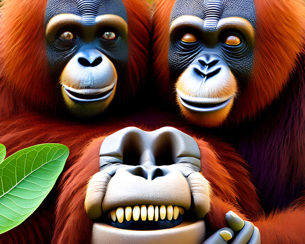 Three Colorful Cartoon Gorillas in Jungle Setting