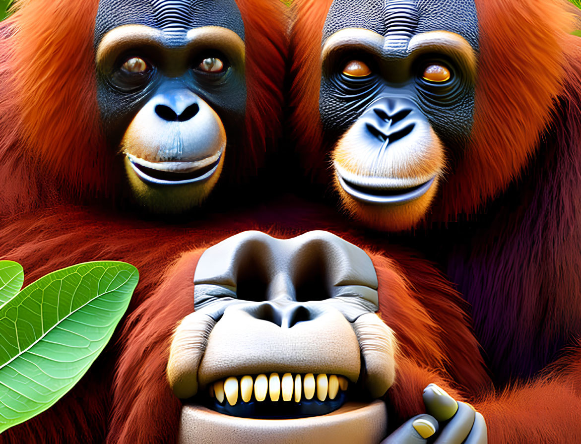 Three Colorful Cartoon Gorillas in Jungle Setting