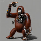 Cyborg Orangutan Digital Artwork with Mechanical Parts