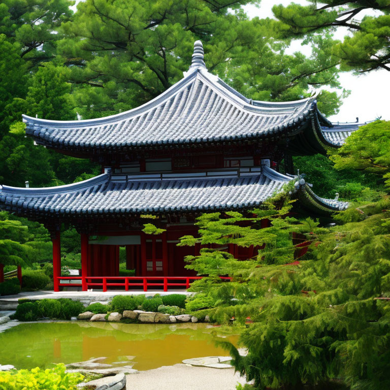 Serene East Asian-style Pavilion in Lush Green Setting