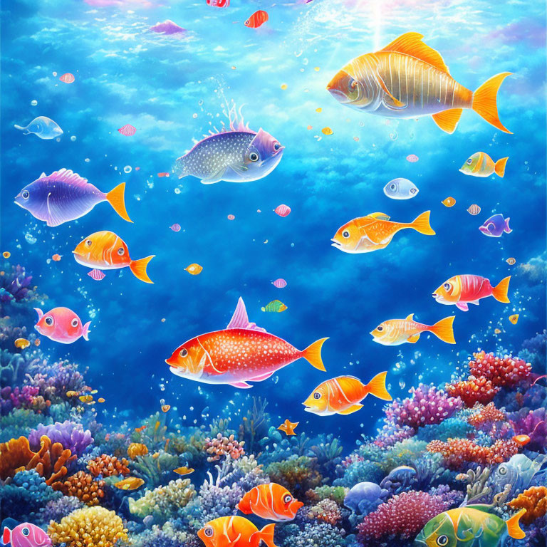 Vibrant tropical fish and coral reefs in serene underwater scene