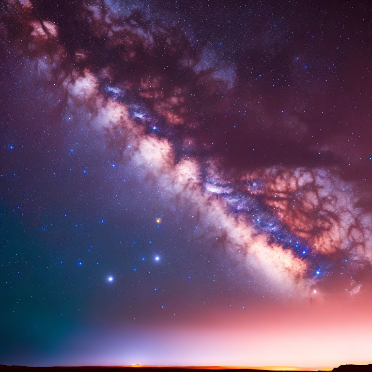 Stunning Milky Way Night Sky with Colorful Stars & Sunrise/Sunset Horizon