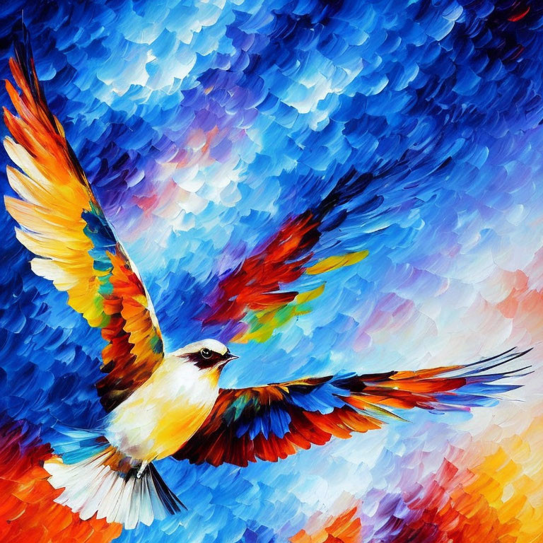 Colorful Bird Flying in Vibrant Oil Painting