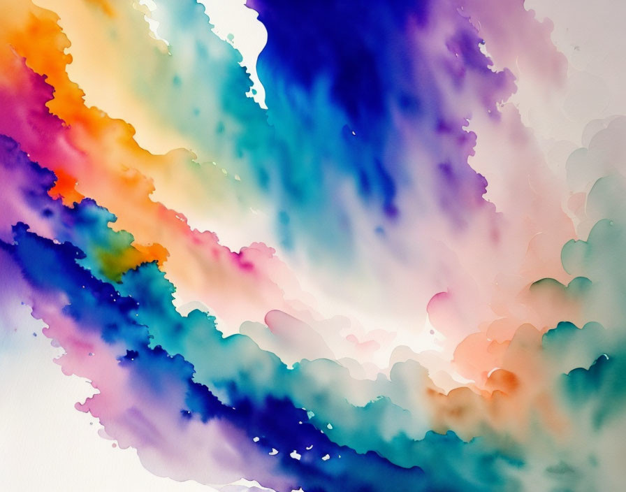 Colorful Watercolor Painting Blending on White Background