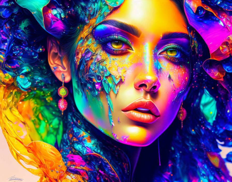 Colorful Digital Artwork Featuring Melting Woman with Abstract Elements