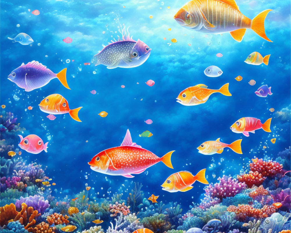 Vibrant tropical fish and coral reefs in serene underwater scene